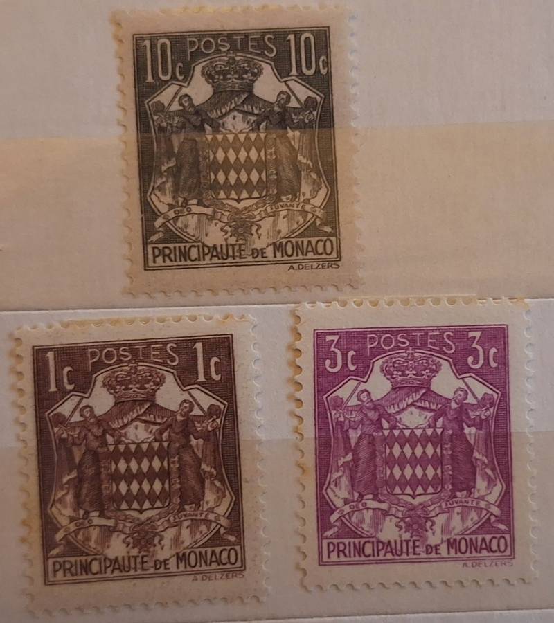 Monaco  1937 Grimaldi Family Coat Of Arms 3 Unused hinged stamps