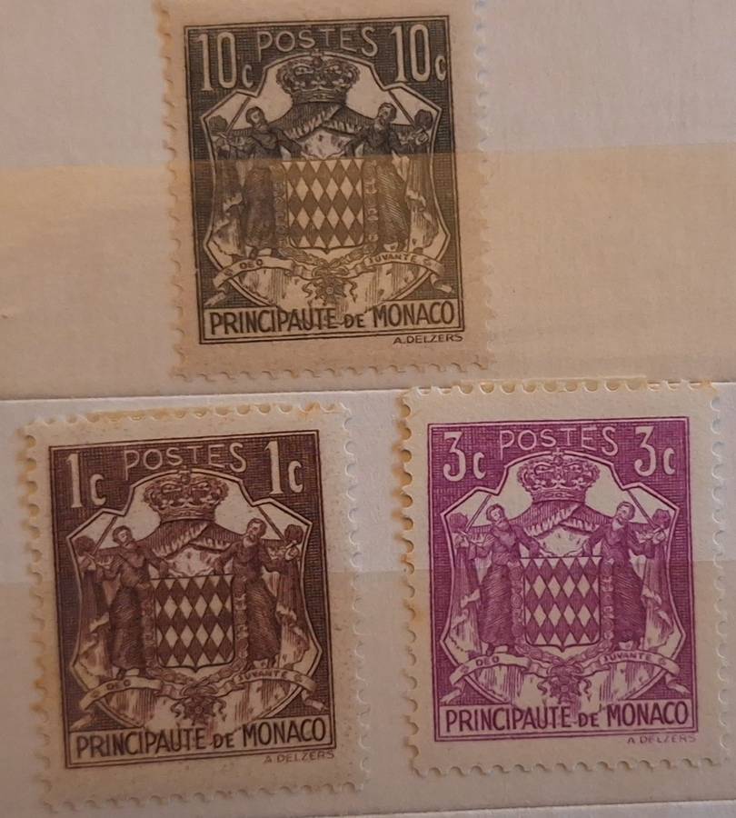 Monaco  1937 Grimaldi Family Coat Of Arms 3 Unused hinged stamps