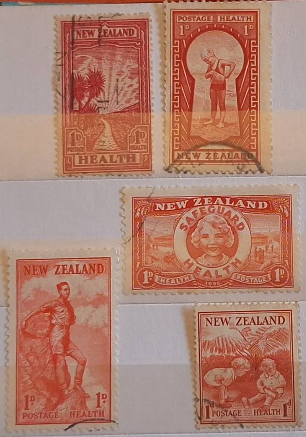 New Zealand 1933, 1935, 1936,1937 and 1938 Health Issues 5 Used stamps