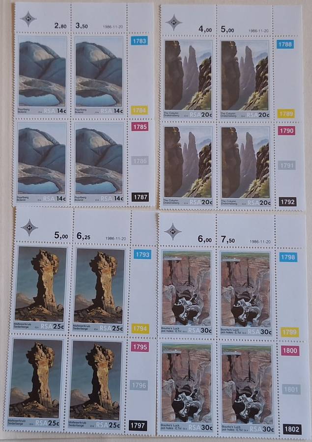 South Africa 1986 Rock Formations Set of 4 Mint control blocks