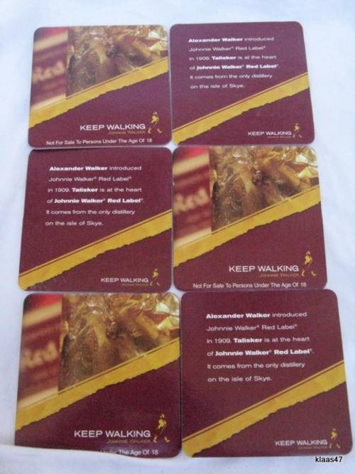 6 X JOHNNY WALKER COASTERS : 9.5x9.5cm : CARDBOARD TYPE