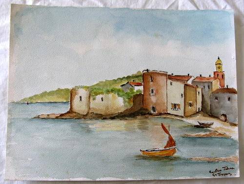 ST TROPEZ : WATERCOLOUR : 32x24cm : UNFRAMED :  CYNTHIA JOHNSON
