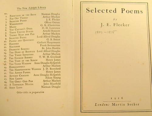 SELECTED POEMS BY  J.E. FLECKER  1926  NO DUST COVER
