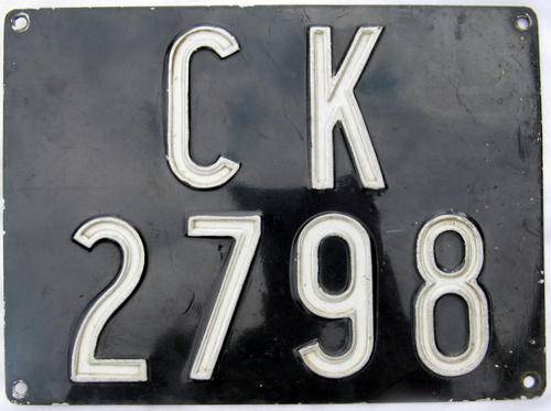 OLD NUMBER PLATE : MALMESBURY (CK2798) :  28X 20.5 CM