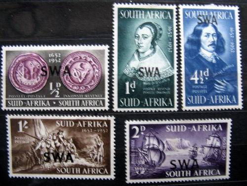 SOUTH AFRICA :OVERPRINT - SWA : 5 MINT STAMPS : PREVIOUSLY HINGED