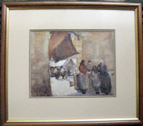 STREET STALLS : ACRYLIC PAINTING : FRAMED : UNSIGNED : FRAMED SIZE - 44x38.5cm :