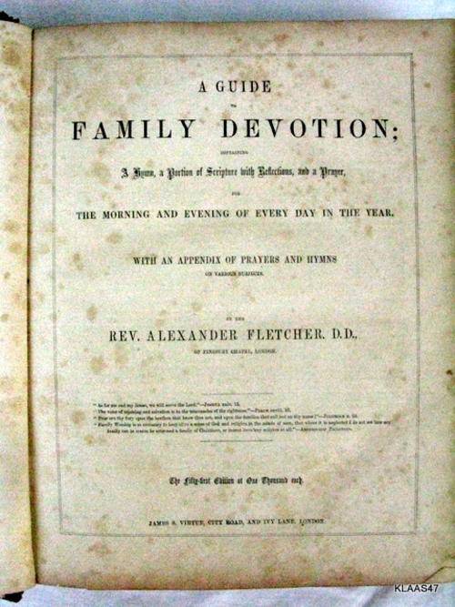 Fletcher`s Family Devotion - Rev A Fletcher - Inscribed: C.M. Parkin - 22nd June 1895