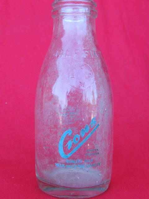 GLASS HALF PINT :    MILK BOTTLE : CRONS, FISHHOEK