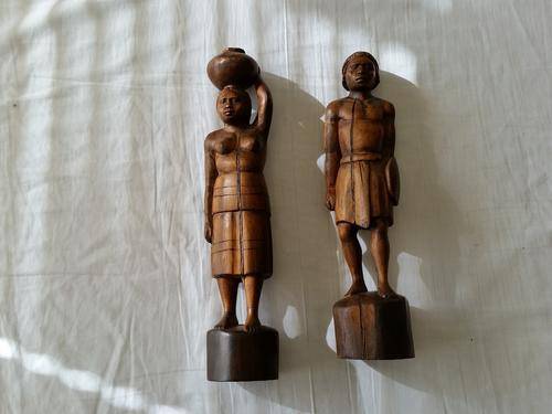 Anitque Wooden Male & Female African Statuettes Set