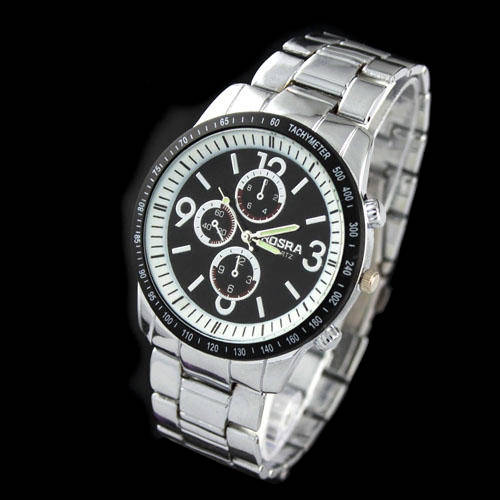 Men's Casual Quartz Watch Silver Dial Large Case Stainless Steel White Band