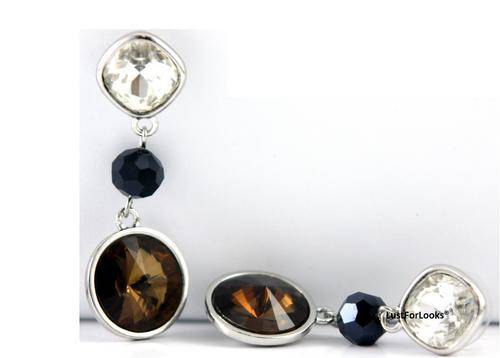 ***Made By Swarovski Elements *** Brown Colour With White Crystal Earings *** We Deliver! Lust4Look