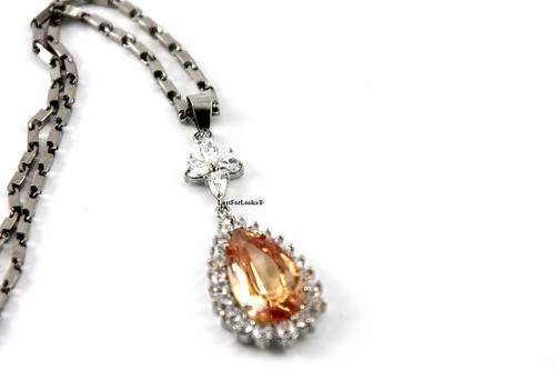***Made By Swarovski Elements *** Champagne Colour Stone *** Crystal Silvers *** Beautiful Necklace