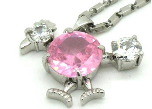 ***Made By Swarovski Elements *** Pink Round Stone *** Necklace For Her *** Silver Plated **