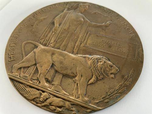 Bronze | WW1 | Dead man`s Penny | Death Penny | Charles Edward Lowe ***R1 START***