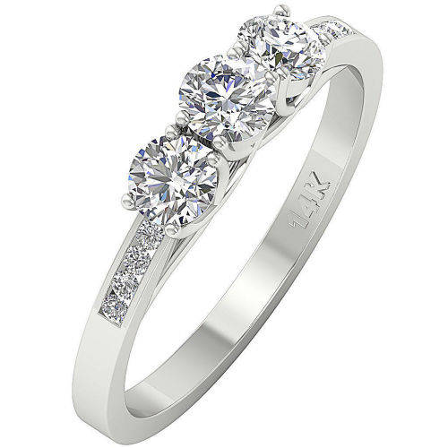 14ct White Gold 3 Stone Engagement Diamond Ring : 1.15ct Natural Diamonds SI1 / Colour G