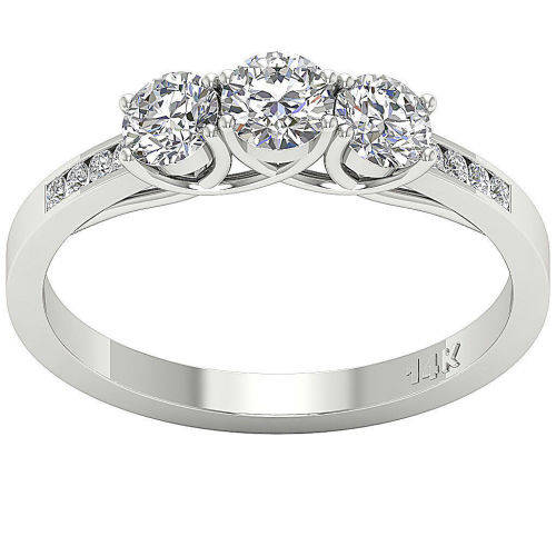 14ct White Gold 3 Stone Engagement Diamond Ring : 1.15ct Natural Diamonds SI1 / Colour G