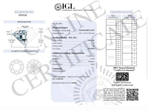 IGL Certified Natural Loose Diamond: 0.60ct Round Cut I1/F Colourless ! R50 650 Certificate