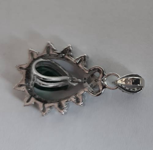 14ct White Gold EGL Double Certified Natural Diamond & Zambian Pear Shape Emerald Pendant 1.80tcw