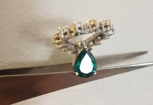 14ct White Gold EGL Double Certified Natural Diamond & Zambian Pear Shape Emerald Pendant 1.80tcw