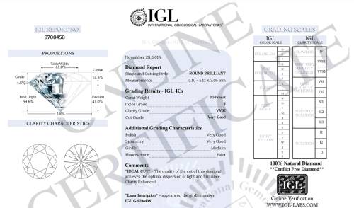 A Superb Top Quality 0.50ct IGL Certified Natural Round Cut Diamond VVS2 / J