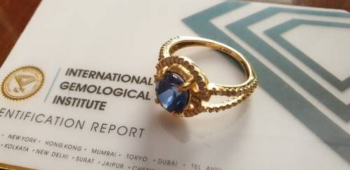 IGI Certified Breathtaking 14K YELLOW Gold Ring 1.60ct Natural Diamonds & Untreated VS Tanzanite