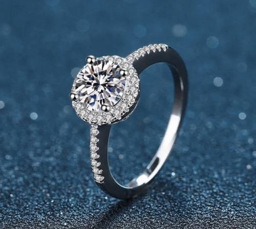 VVS1/D Certified 1.25ct Brilliant Round Moissanite Halo Engagement ring 18K White Gold over .925