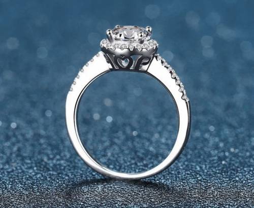 VVS1/D Certified 1.25ct Brilliant Round Moissanite Halo Engagement ring 18K White Gold over .925