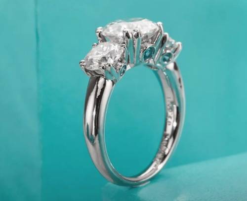 Certified 3.00ct Brilliant Round Cut Moissanite Trilogy Ring Double 18K White Gold over Sterling