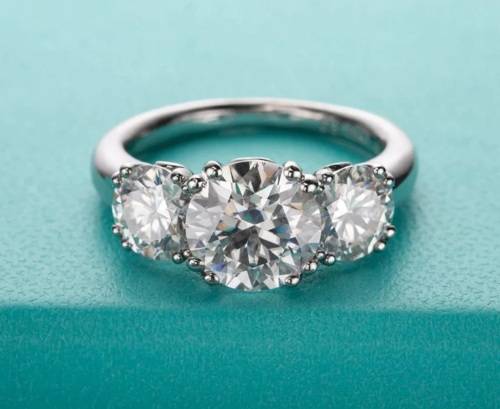 Certified 3.00ct Brilliant Round Cut Moissanite Trilogy Ring Double 18K White Gold over Sterling