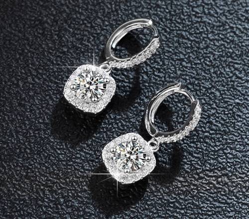 Certified 2.50ct Brilliant Round Moissanite Halo Stud Earrings Double 18K White Gold over Sterling