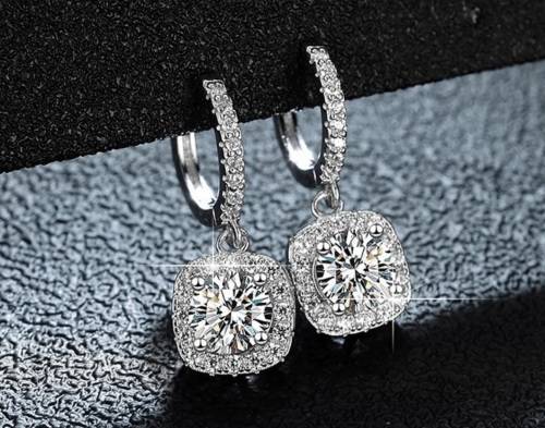 Certified 2.50ct Brilliant Round Moissanite Halo Stud Earrings Double 18K White Gold over Sterling