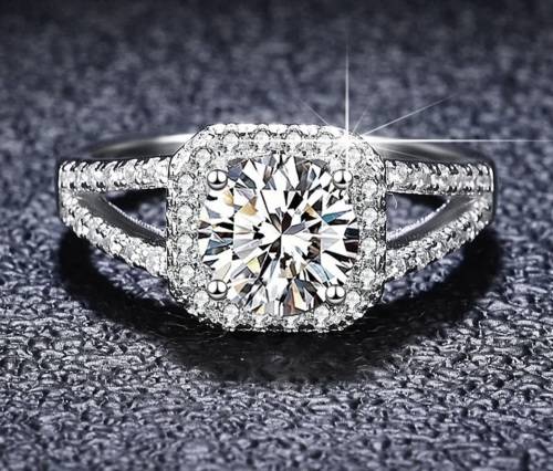 Certified 1.5ct Brilliant Round Cut Moissanite Ring Double 18K White Gold over Solid Sterling Silver
