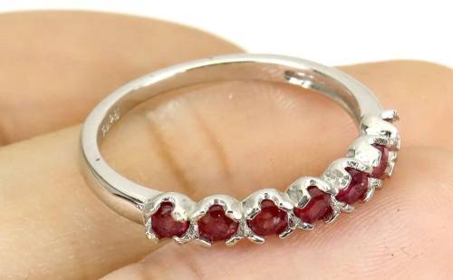 Natural Mined Vivid Red Ruby Cocktail Ring | 18K White Gold over Solid .925 | Size N / 7