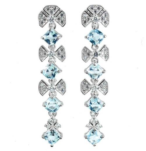 3.60cts Natural Blue Topaz Cocktail Earrings | 18K White Gold over Solid Sterling Silver