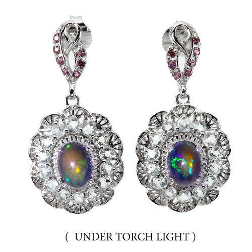 3.00ct Natural Mined Black Opal & Garnet Earrings