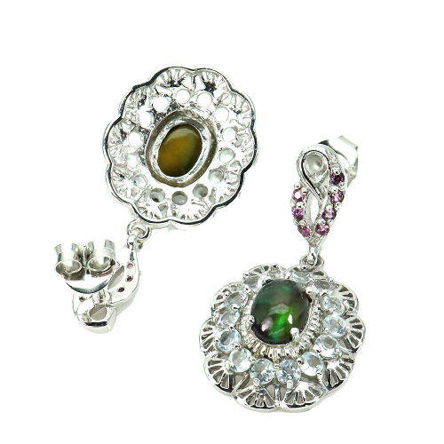 3.00ct Natural Mined Black Opal & Garnet Earrings