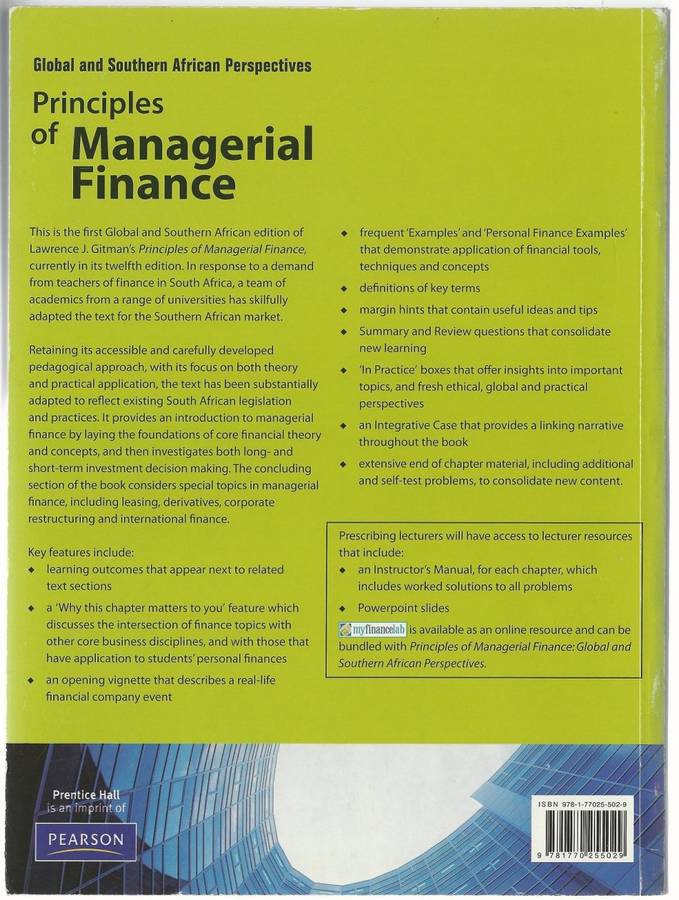 UNISA FIN2601/ FIN3701/02 Principles Of Managerial Finance: TB(1st Ed.), Notes past papers ETC