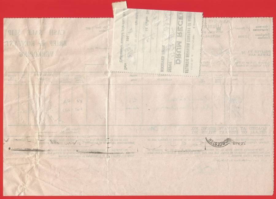 Union of SA-Atlantic Refining Company Of Africa Ltd(BP)-Cash Sale Slip+Drum Receipt-1945-Postmark