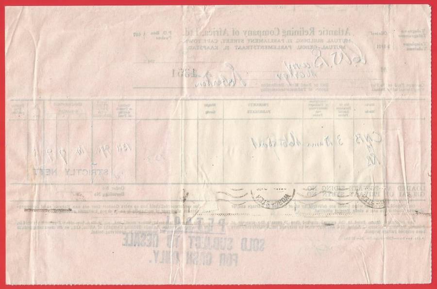 Union of SA-Atlantic Refining Company Of Africa Ltd(BP)-InvoiceandReceipt-1946-Postmark