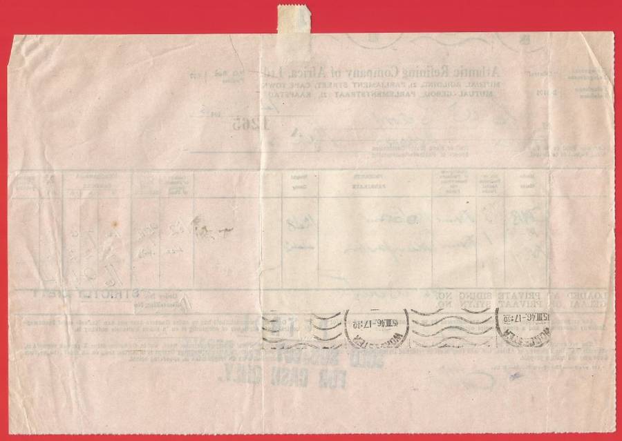 Union of SA-Atlantic Refining Company Of Africa Ltd(BP)-InvoiceandReceipt-1946-Postmark