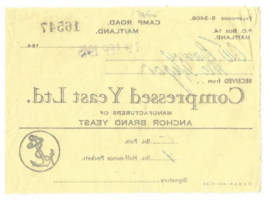 Union of SA-Compressed Yeast LTD-1945-No 16547-Receipt