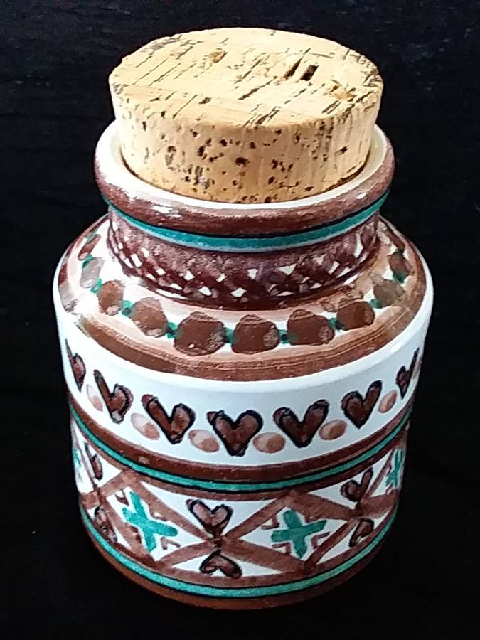 Brown- Pottery-Coffee Container. Cork lid
