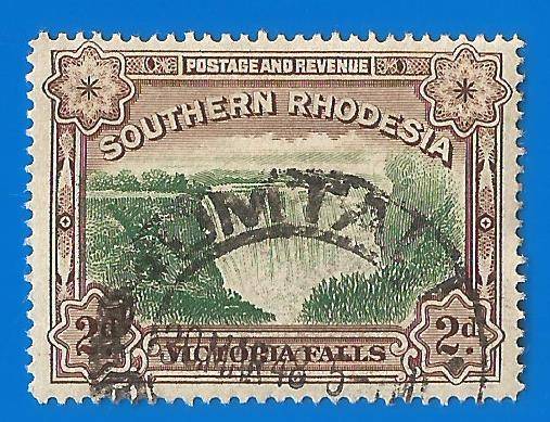 Southern Rhodesia-2d-Victoria Falls-Cancel-Used-Thematic-Flora-WaterFall