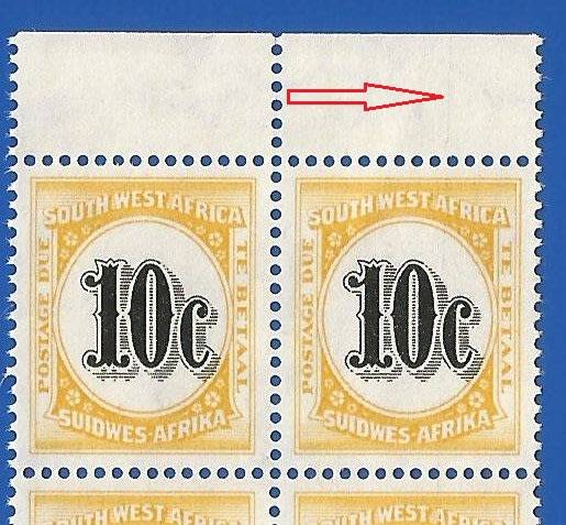 SWA 1961 Postage dues SACC61 - MNH - Marginal Piece line from margin into stamp