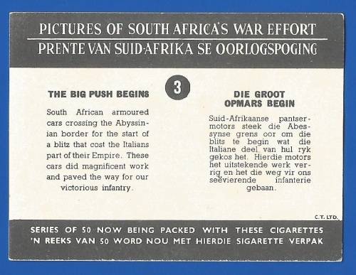 Vintage-Collectable-1xCigarette/Tobacco Card-Pictures of South Africa`s War Effort-No3-The Big Push