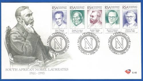 RSA-South African Nobel Laureates-SACC6.46 + 6.47-1996-FDC-Cover-Thematic-Famous People