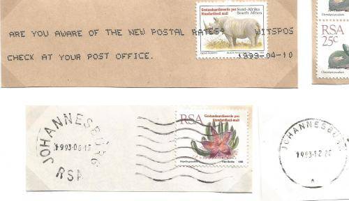 RSA-Bulklot-Used-Postmarks-Slogans-Cancel-Thematic-Fauna-Flora-Building-Plane