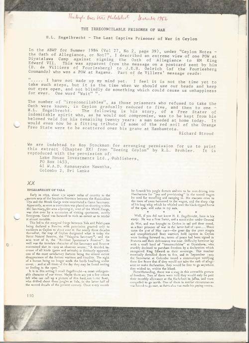 Reference Material-Philately-Boer War-The Last Captive p o w in Ceylon -3xPages-ENG-Photocopies