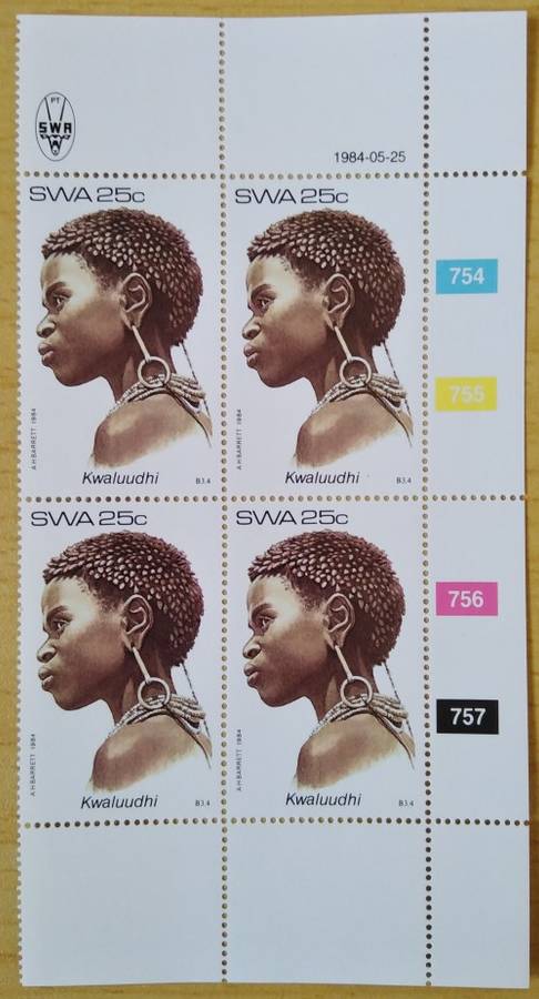 1984-SWA-MNH-Traditional Headdresses-Control Blocks-SACC 438