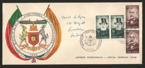 1955-Union of South Africa-Centenary of Pretoria-FDC-Cover Unusual - Pair of stamps